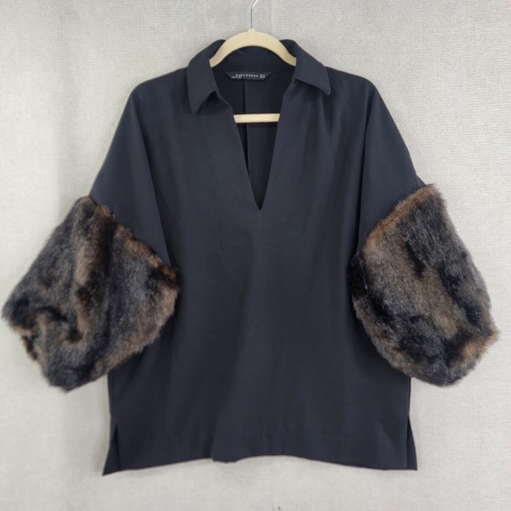 Zara blouse with faux fur sleeves